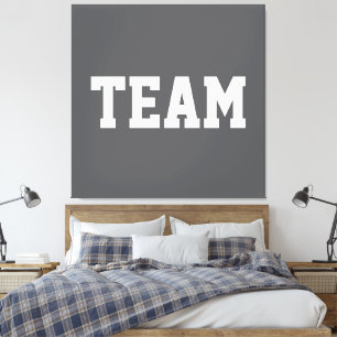Fun Sporty Centered TEAM White Text On Modern Gray Canvas Print