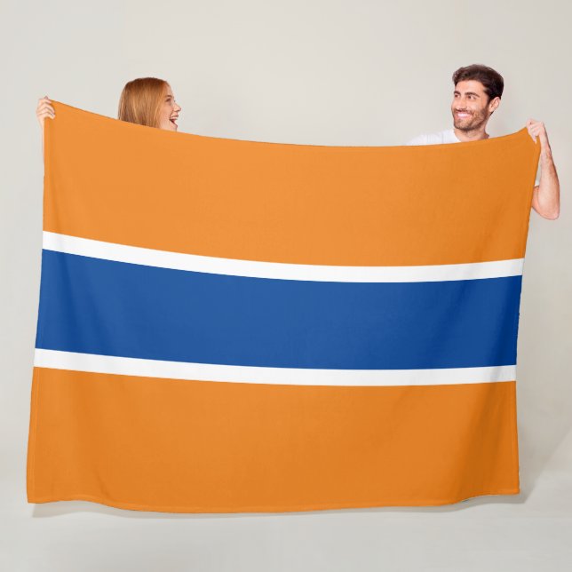 Fun Sporty Deep Blue Bold Orange White Stripes Fleece Blanket (In Situ)