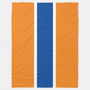Fun Sporty Deep Blue Bold Orange White Stripes Fleece Blanket