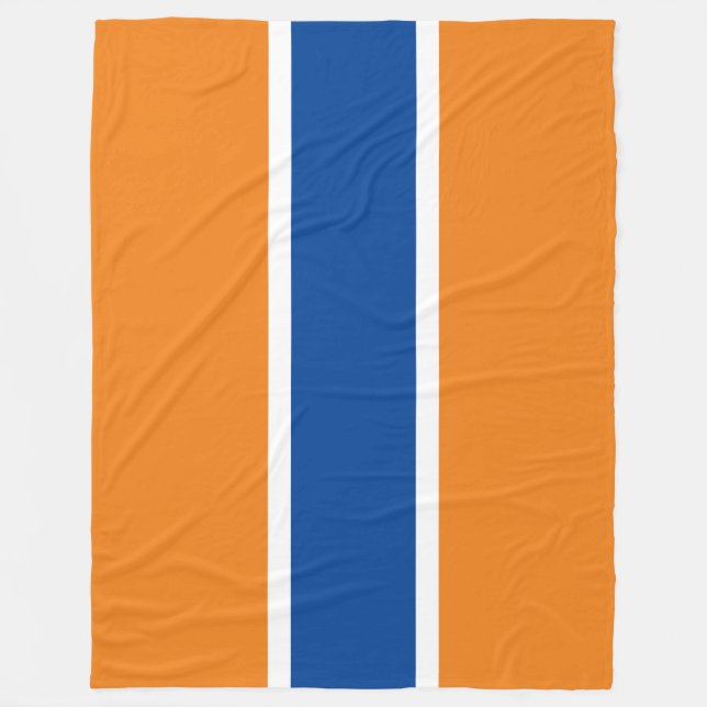 Fun Sporty Deep Blue Bold Orange White Stripes Fleece Blanket (Front)