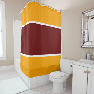 Fun Sporty Deep Red White Yellow Orange Stripes Shower Curtain