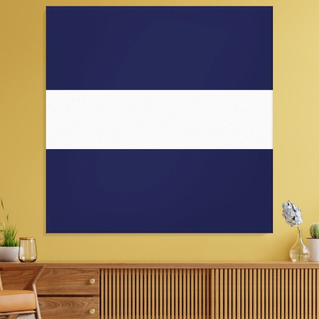 Fun Sporty Nautical Navy Blue White Wide Stripes  Canvas Print (Insitu(LivingRoom))
