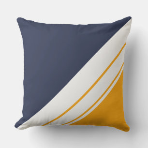 Fun Sporty Navy Blue Yellow White Racing Stripes  Cushion