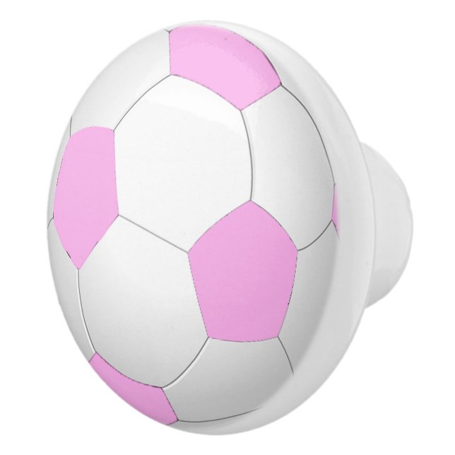 Fun Sporty Pastel Pink White Soccer Ball Ceramic Knob (Right)