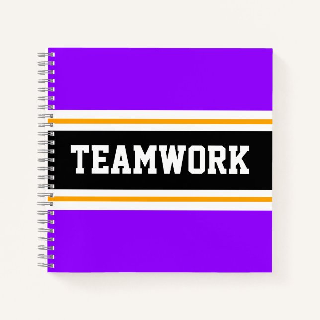 Fun Sporty Purple Black TEAMWORK Racing Stripes Notebook (Front)