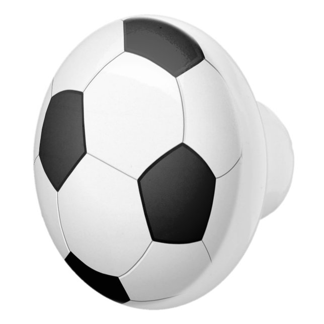 Fun Sporty Traditional Black White Soccer Ball Ceramic Knob (Right)
