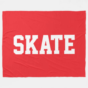 Fun Sporty White SKATE Text On Bold Athletic Red Fleece Blanket