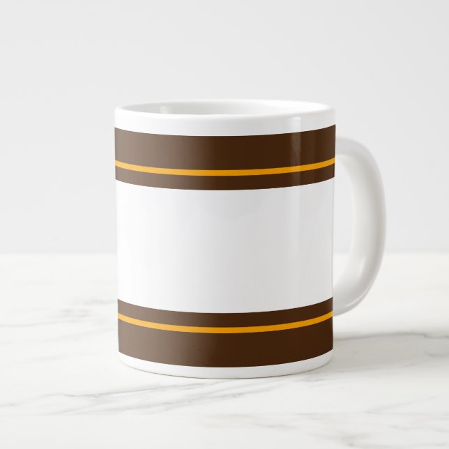 Fun Sporty Wide White Orange Brown Racing Stripes Large Coffee Mug (Front Right)