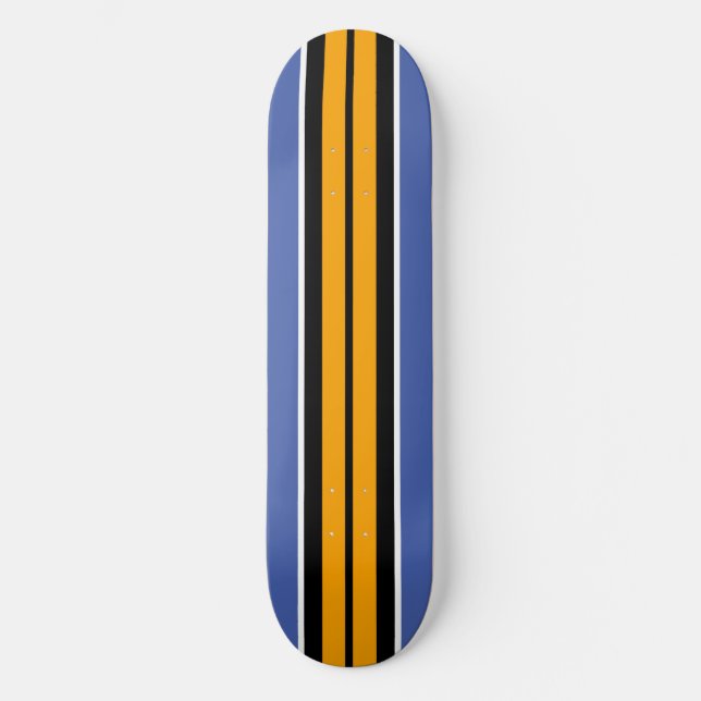 Fun Sporty Yellow Blue Black White Racing Stripes Skateboard (Front)