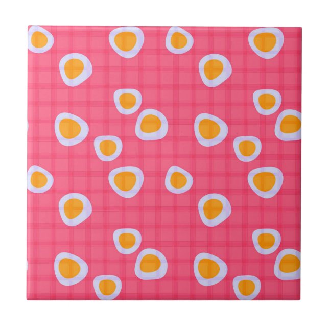 Fun spots on a coral pink chequered background tile (Front)