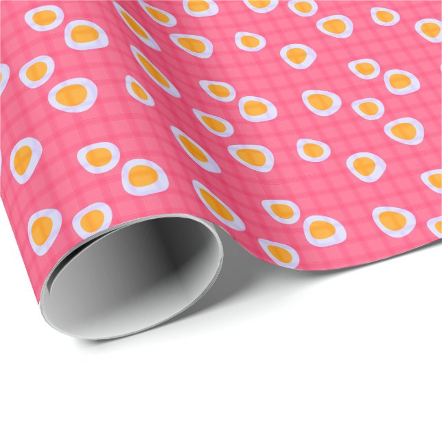 Fun spots on a coral pink chequered background wrapping paper (Roll Corner)