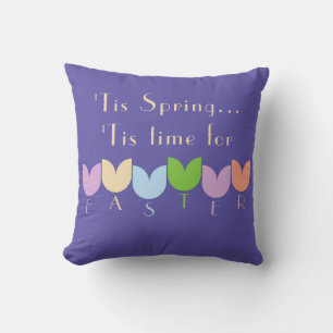Fun Spring Floral, Easter Tulips on Purple, Pink  Cushion