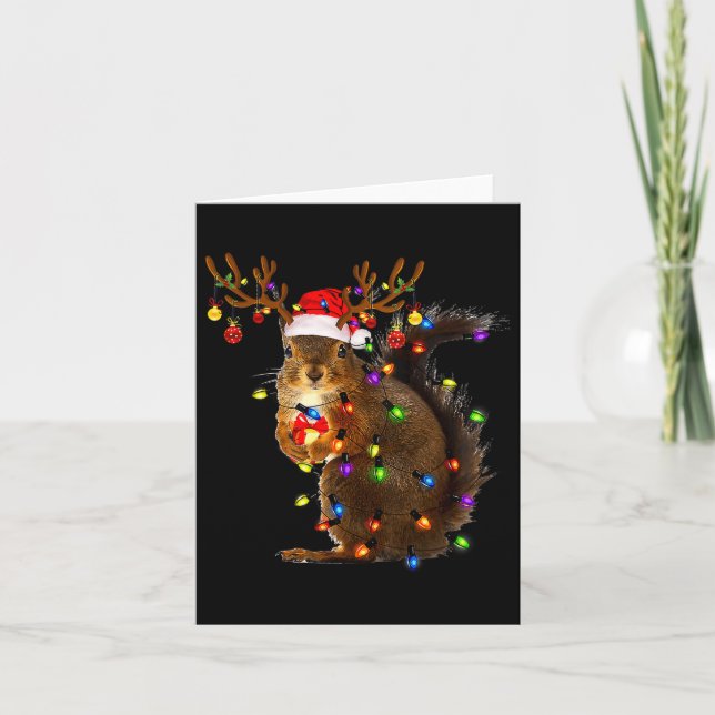Fun Squirrel Christmas Tree Lights Reindeer Santa  Card (Front)