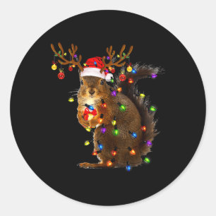 Fun Squirrel Christmas Tree Lights Reindeer Santa  Classic Round Sticker