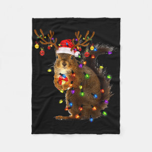 Fun Squirrel Christmas Tree Lights Reindeer Santa Fleece Blanket
