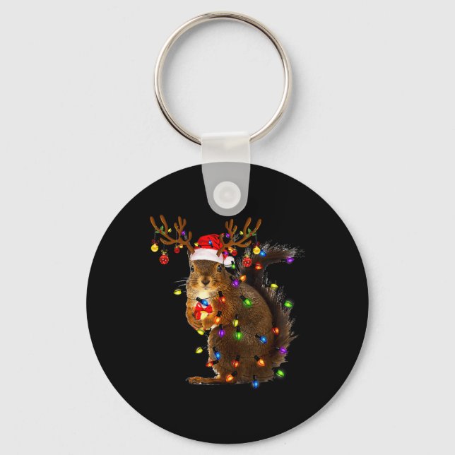 Fun Squirrel Christmas Tree Lights Reindeer Santa  Key Ring (Front)