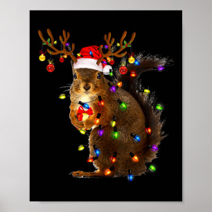 Fun Squirrel Christmas Tree Lights Reindeer Santa Poster