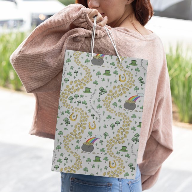 Fun St Patricks Day Green Shamrock Leprechaun Luck Medium Gift Bag (Creator Uploaded)