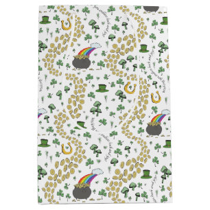 Fun St Patricks Day Green Shamrock Leprechaun Luck Medium Gift Bag