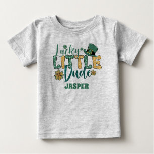 Fun St Patricks Day Lucky Dude Glitter Green Text Baby T-Shirt