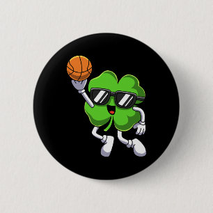 Fun St Patricks Day Shamrock Playing Basketball Bo 6 Cm Round Badge