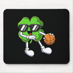 Fun St Patricks Day Shamrock Playing Basketball Bo Mouse Mat
