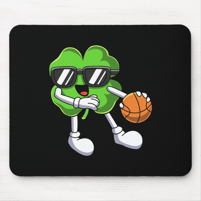 Fun St Patricks Day Shamrock Playing Basketball Bo Mouse Mat (Front)