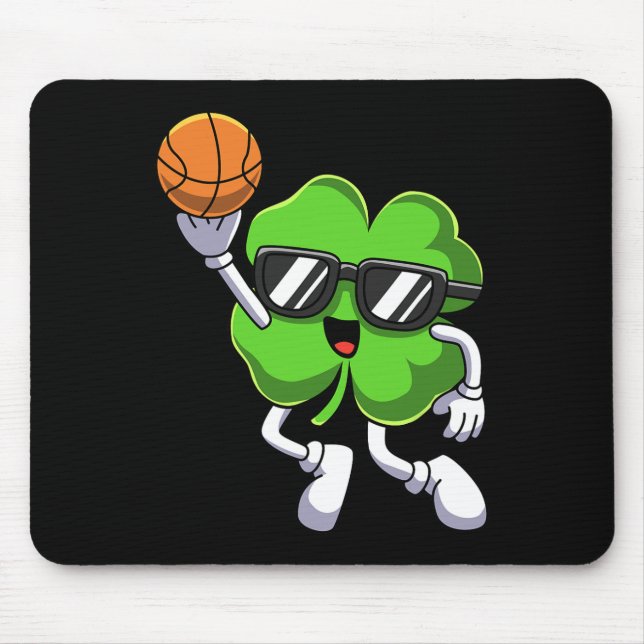 Fun St Patricks Day Shamrock Playing Basketball Bo Mouse Mat (Front)