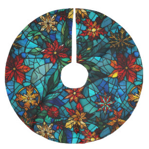 Fun Stained Glass Christmas Tree Base Cover up Brushed Polyester Tree Skirt