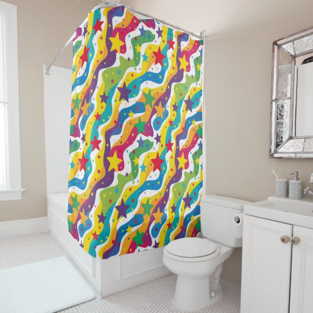 Fun star abstract pattern tiled  shower curtain (In Situ)