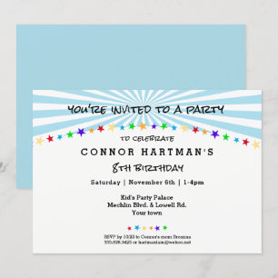 Fun Star Sun Rays Kids Any Age Birthday Invitation