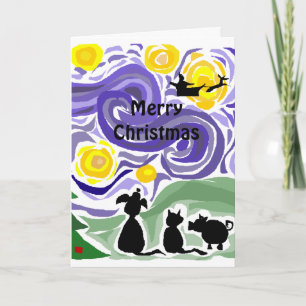 Fun Starry Night Style Christmas Art Holiday Card