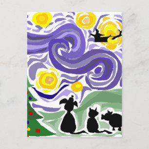 Fun Starry Night Style Christmas Art Holiday Postcard