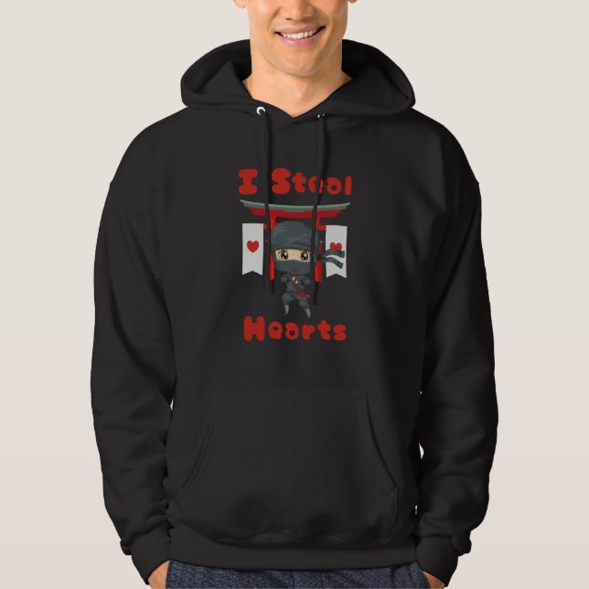 Fun Steal Hearts Ninja Boys & Girls Valentines Day Hoodie (Front)