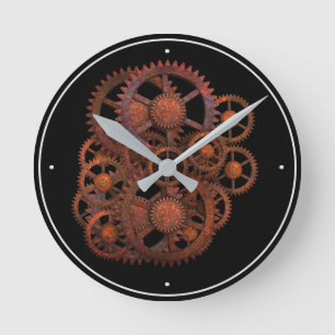 Fun Steampunk Vintage Rusty 1800's Machinery Cogs Round Clock