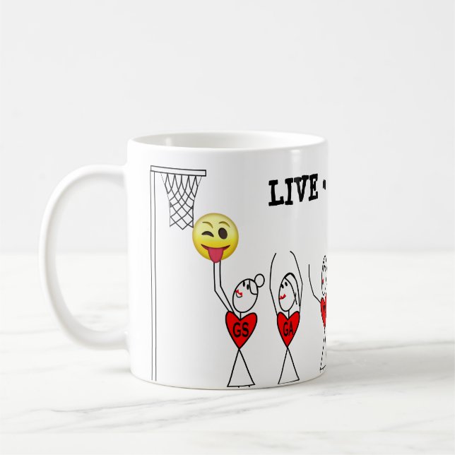 Fun Stick Figure Players Netball Coffee Mug (Left)