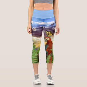 Fun Stormy Sky Parrot and Butterfly Capri Leggings