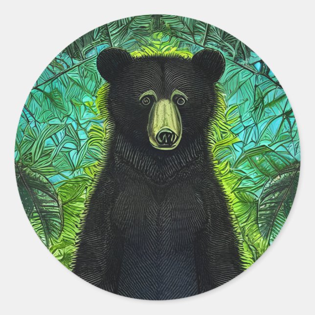 Fun Storybook Little Black Bear Classic Round Sticker (Front)