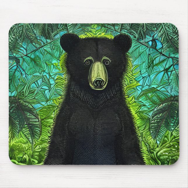 Fun Storybook Little Black Bear Mouse Mat (Front)