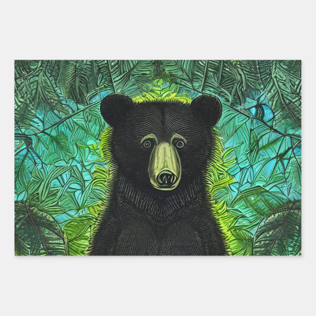 Fun Storybook Little Black Bear Wrapping Paper Sheet (Front)