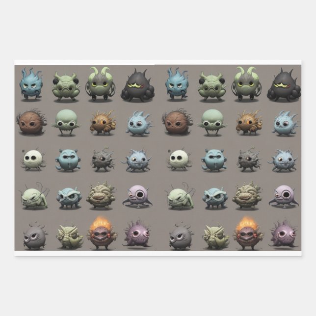 Fun Strange Alien Monsters Wrapping Paper Sheet (Front)