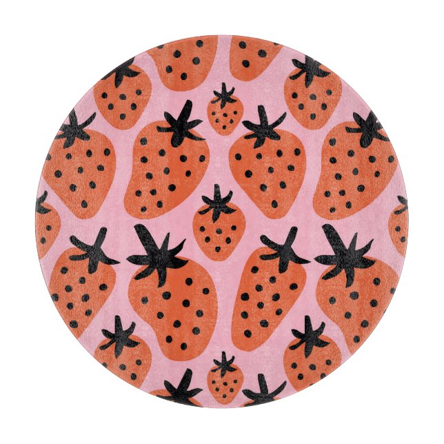 Fun strawberry, hand-drawn seamless design. cutting board (Front)
