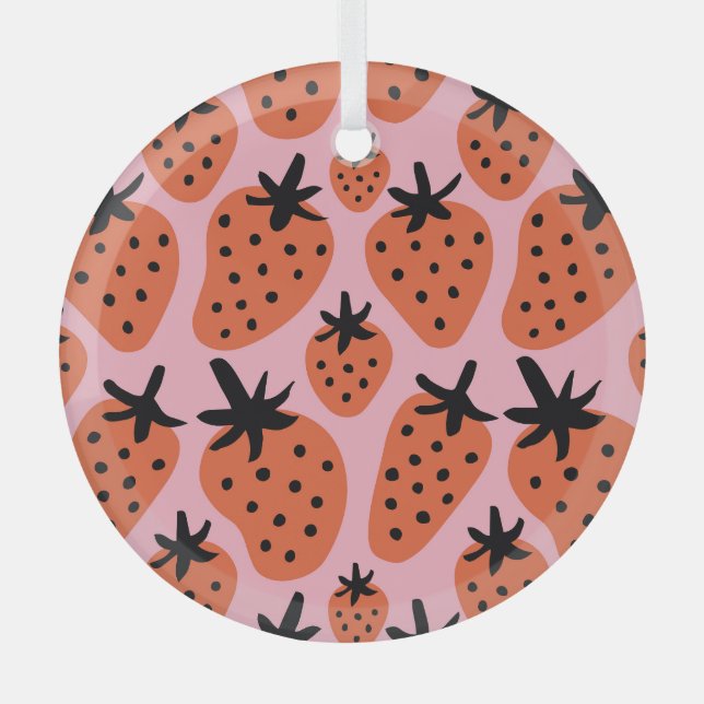 Fun strawberry, hand-drawn seamless design. glass tree decoration (Front)