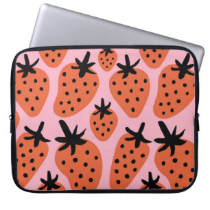 Fun strawberry, hand-drawn seamless design. laptop sleeve