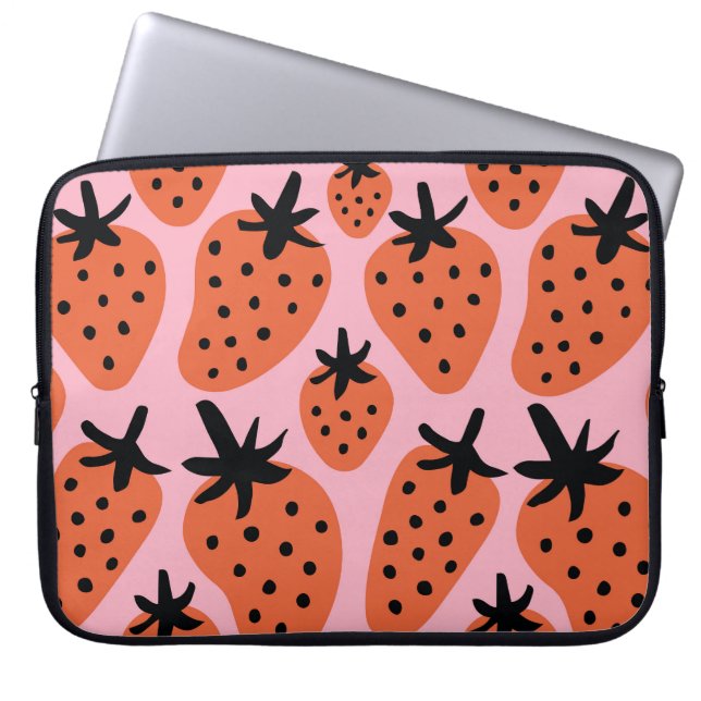 Fun strawberry, hand-drawn seamless design. laptop sleeve (Front)