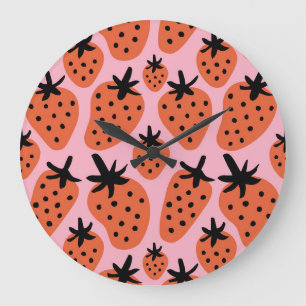 Fun strawberry, hand-drawn seamless design. large clock
