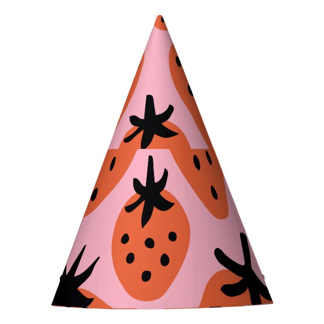 Fun strawberry, hand-drawn seamless design. party hat (Front)