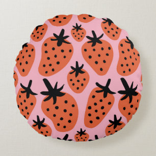 Fun strawberry, hand-drawn seamless design. round cushion