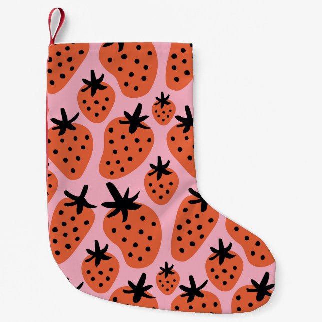Fun strawberry, hand-drawn seamless design. small christmas stocking (Front)