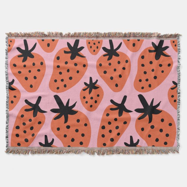 Fun strawberry, hand-drawn seamless design. throw blanket (Front)
